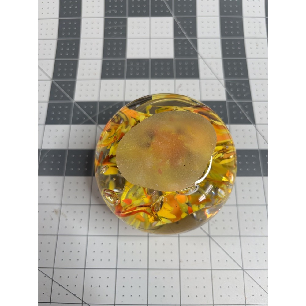 Large Art Glass Yellow & Orange Swirl Paperweight 3.25" x 3.75" Marked W3 2013 - Picture 5 of 6